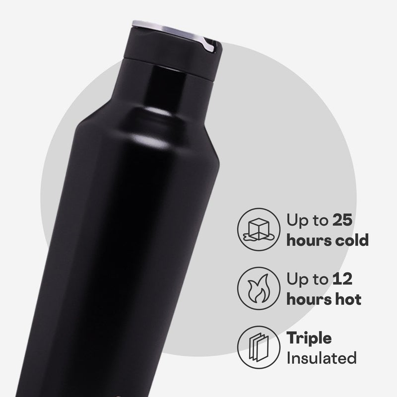 Corkcicle Sport Canteen - Keeps Drinks Cold 25 Hours - Stainless Steel Water Bottle - Triple-Insulated - Spill-Proof - Summer Drinkware Gift - Keeps Drinks Ice Cold - 20 oz - Gloss Black - Image 3